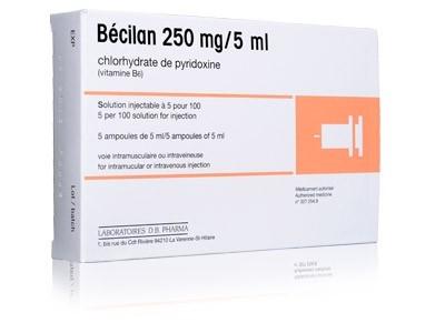 Photo de conditionnement <span class='vidalbox-gamme-product'>(BECILAN 250 mg/5 ml sol inj)</span>