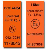 Etiquettes homologation siège voiture