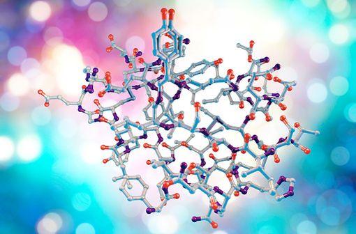 Modélisation 3D de la molécule d'insuline (illustration). 